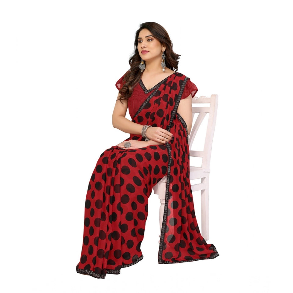 Generic Women's Georgette Printed Saree With Unstitched Blouse 5.5Mtr (Red)