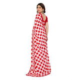 Generic Women's Georgette Printed Saree With Unstitched Blouse 5.5Mtr (Red-White)
