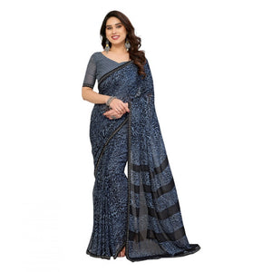 Generic Women's Georgette Printed Saree With Unstitched Blouse 5.5Mtr (Grey)