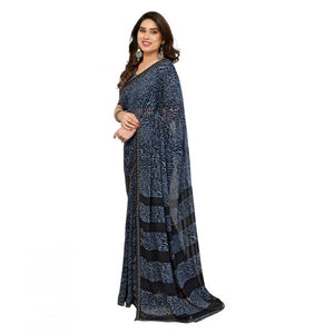 Generic Women's Georgette Printed Saree With Unstitched Blouse 5.5Mtr (Grey)