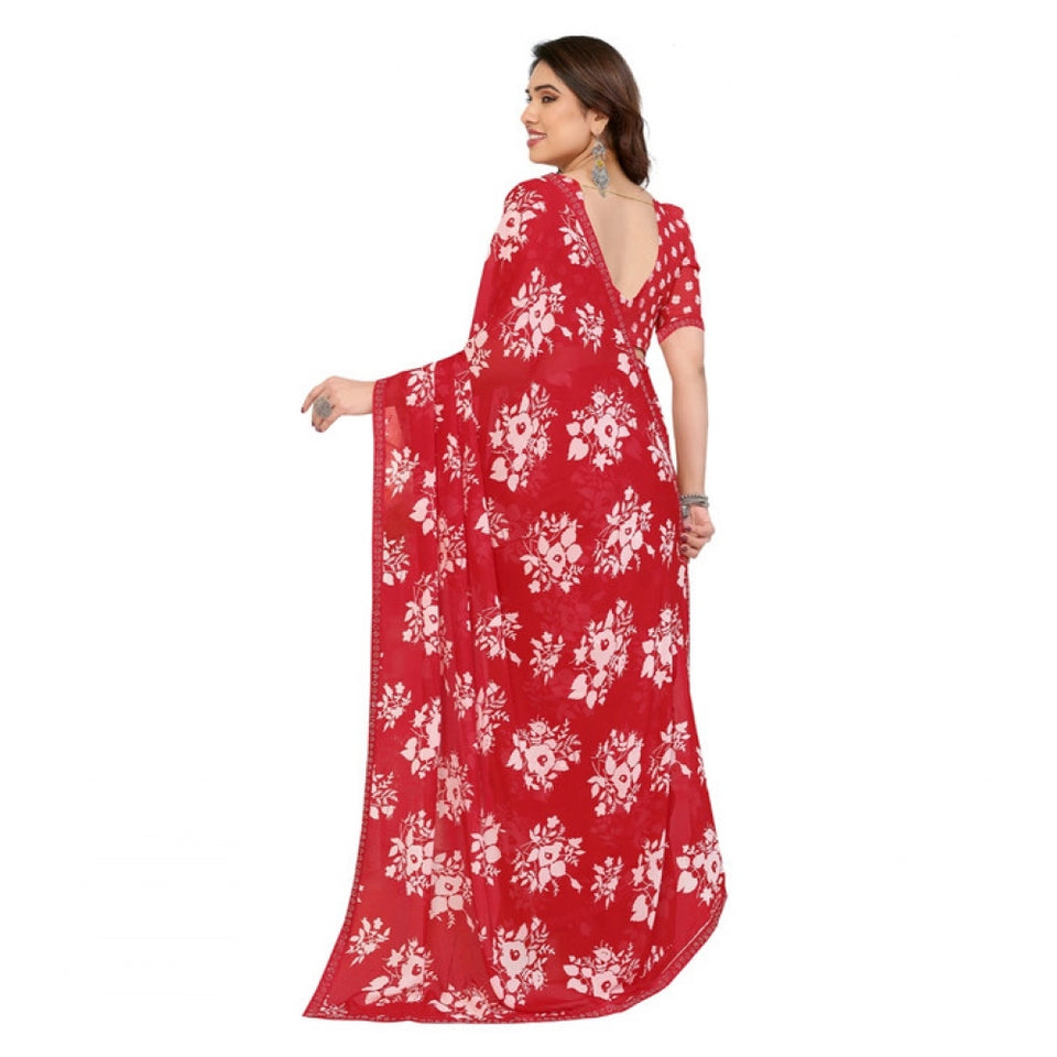 Generic Women's Georgette Printed Saree With Unstitched Blouse 5.5Mtr (Red)