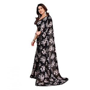 Generic Women's Georgette Printed Saree With Unstitched Blouse 5.5Mtr (Black)