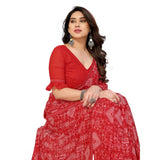 Generic Women's Georgette Printed Saree With Unstitched Blouse 5.5Mtr (Red)