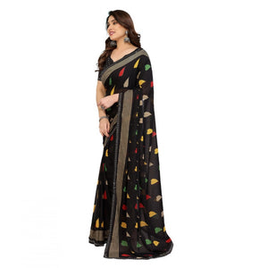 Generic Women's Georgette Printed Saree With Unstitched Blouse 5.5Mtr (Black)