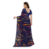 Generic Women's Georgette Printed Saree With Unstitched Blouse 5.5Mtr (Blue)