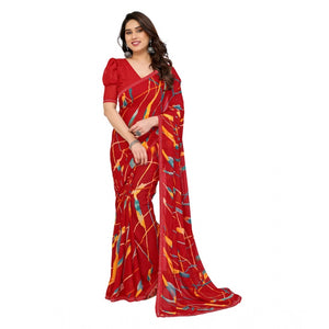 Generic Women's Georgette Printed Saree With Unstitched Blouse 5.5Mtr (Red)