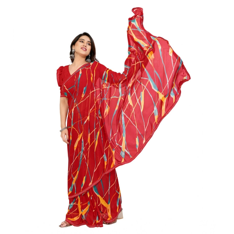 Generic Women's Georgette Printed Saree With Unstitched Blouse 5.5Mtr (Red)