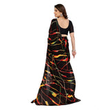 Generic Women's Georgette Printed Saree With Unstitched Blouse 5.5Mtr (Black)