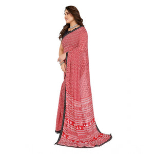 Generic Women's Georgette Printed Saree With Unstitched Blouse 5.5Mtr (Red)