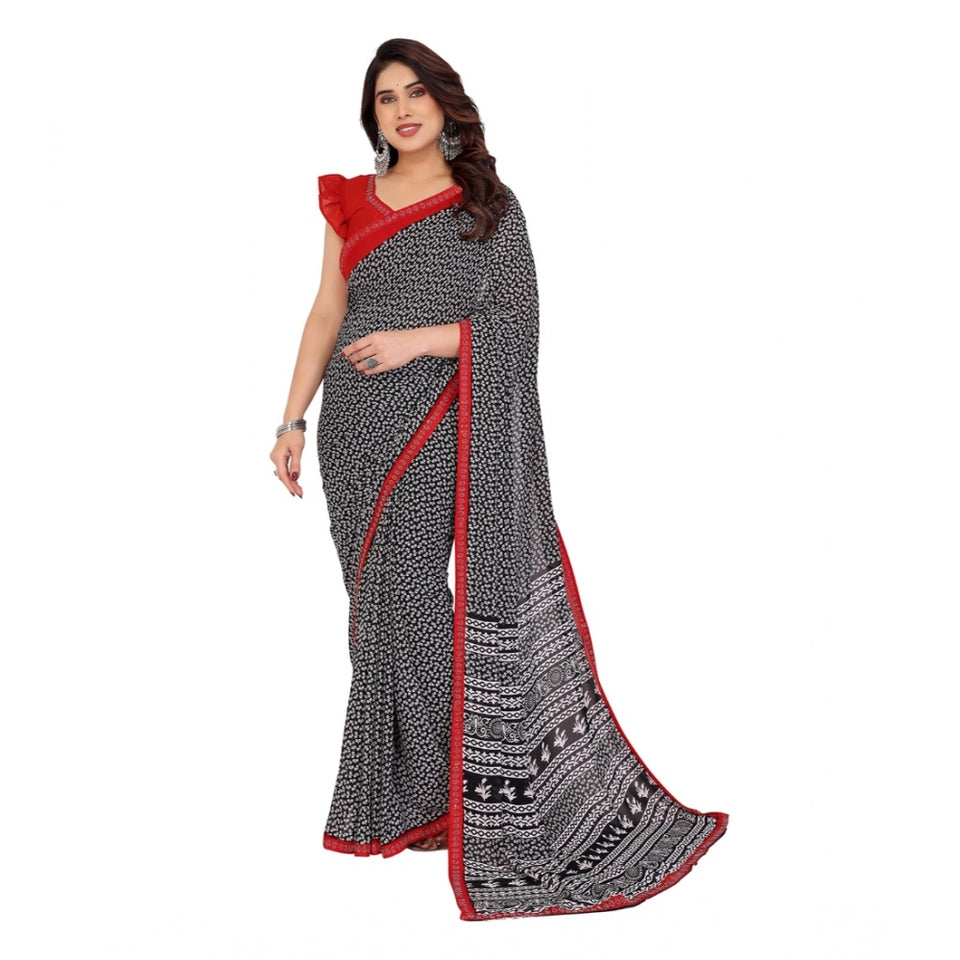 Generic Women's Georgette Printed Saree With Unstitched Blouse 5.5Mtr (Black)