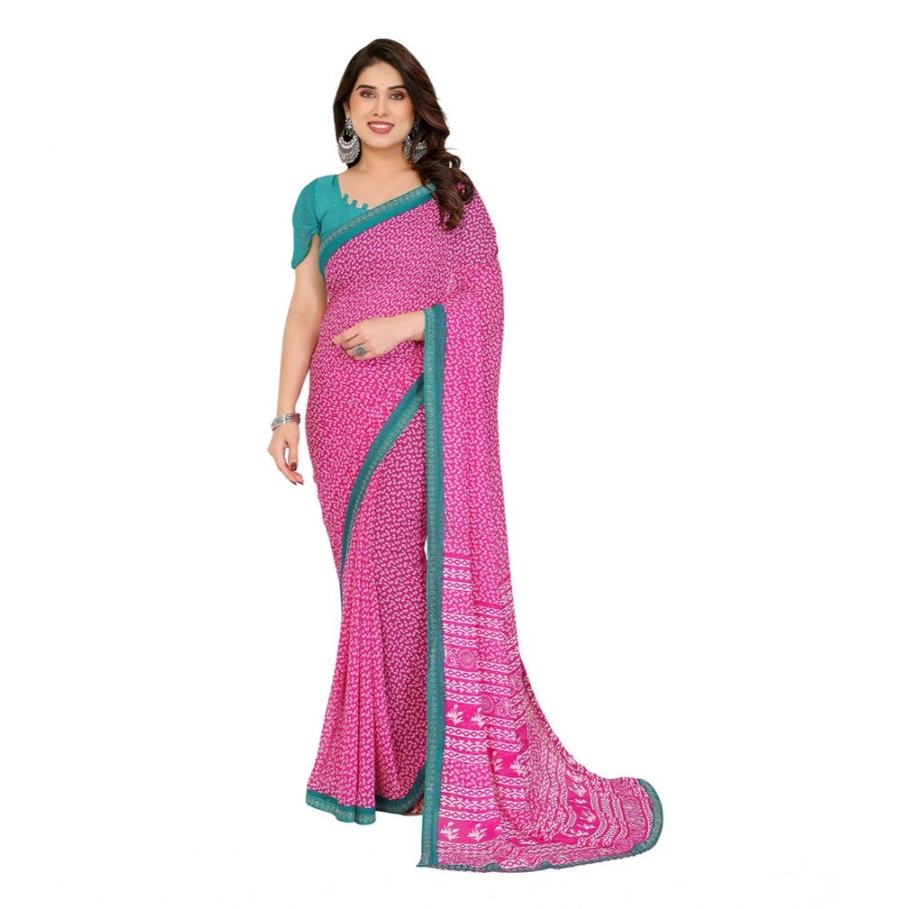Generic Women's Georgette Printed Saree With Unstitched Blouse 5.5Mtr (Pink)