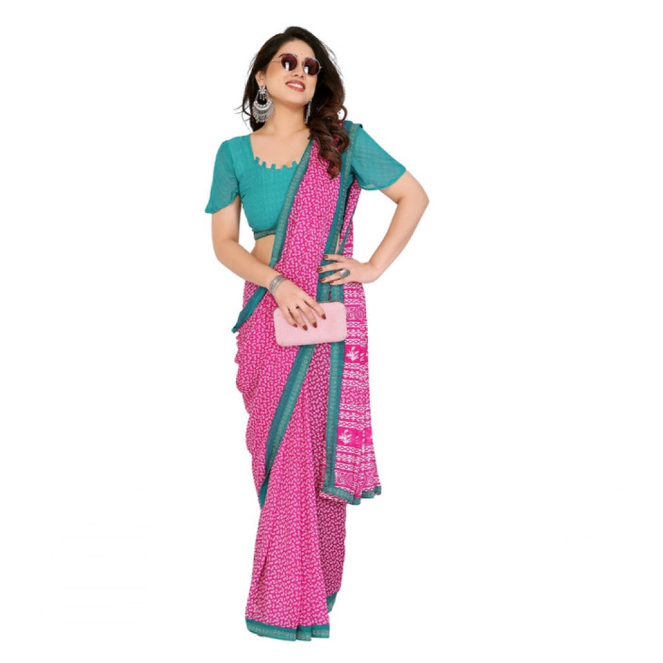 Generic Women's Georgette Printed Saree With Unstitched Blouse 5.5Mtr (Pink)