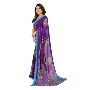 Generic Women's Georgette Printed Saree With Unstitched Blouse 5.5Mtr (Purple)