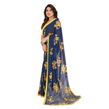 Generic Women's Georgette Printed Saree With Unstitched Blouse 5.5Mtr (Blue)