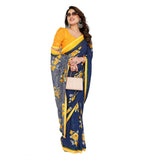 Generic Women's Georgette Printed Saree With Unstitched Blouse 5.5Mtr (Blue)