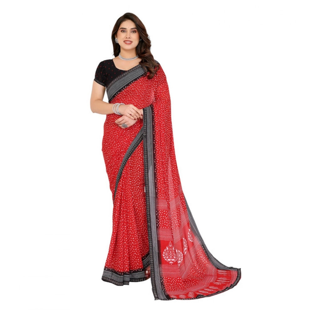 Generic Women's Georgette Printed Saree With Unstitched Blouse 5.5Mtr (Red)