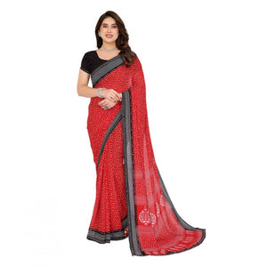 Generic Women's Georgette Printed Saree With Unstitched Blouse 5.5Mtr (Red)