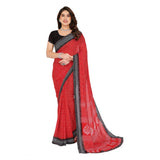 Generic Women's Georgette Printed Saree With Unstitched Blouse 5.5Mtr (Red)