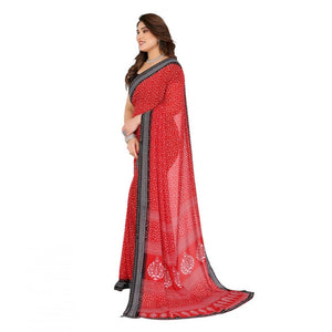 Generic Women's Georgette Printed Saree With Unstitched Blouse 5.5Mtr (Red)