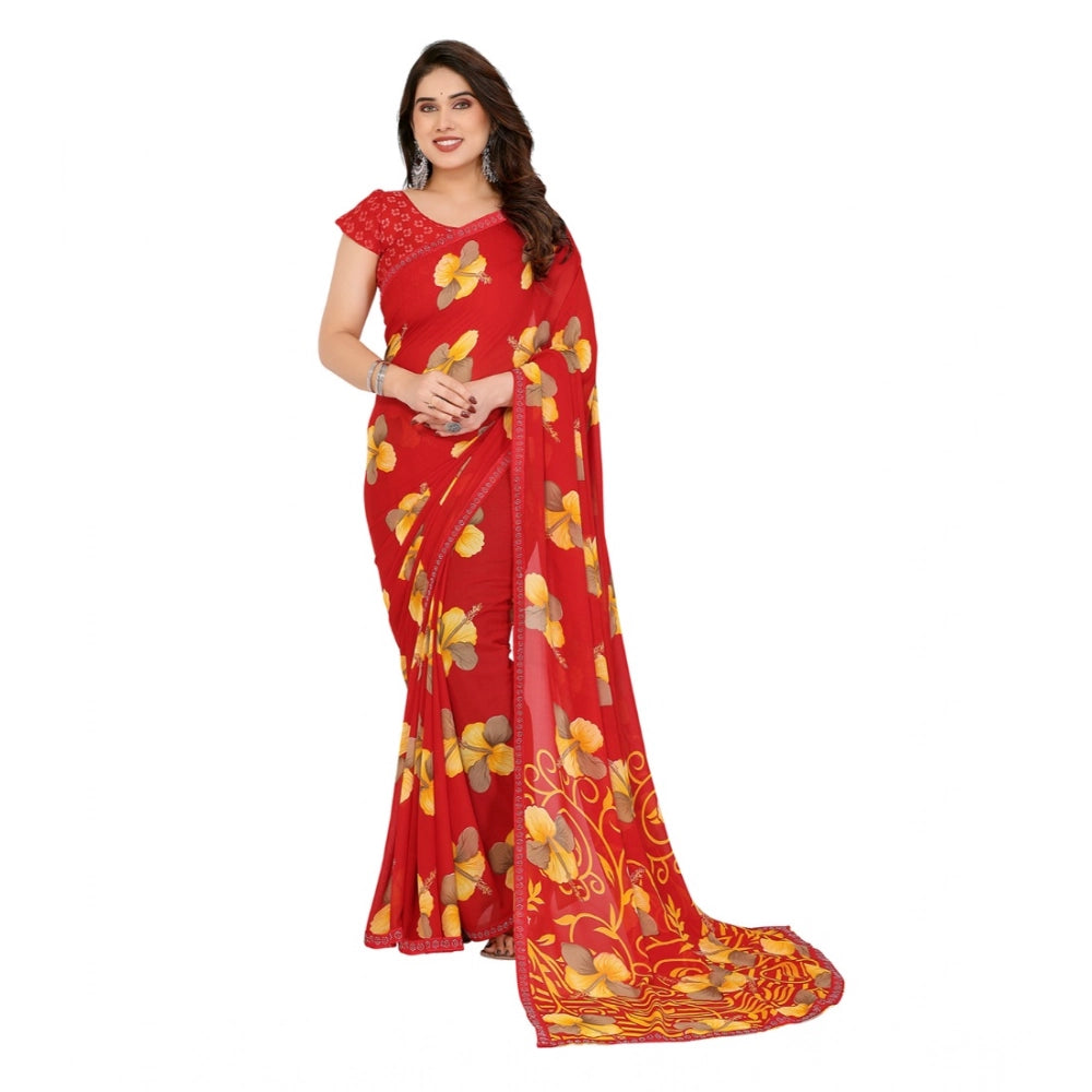 Generic Women's Georgette Printed Saree With Unstitched Blouse 5.5Mtr (Orange)