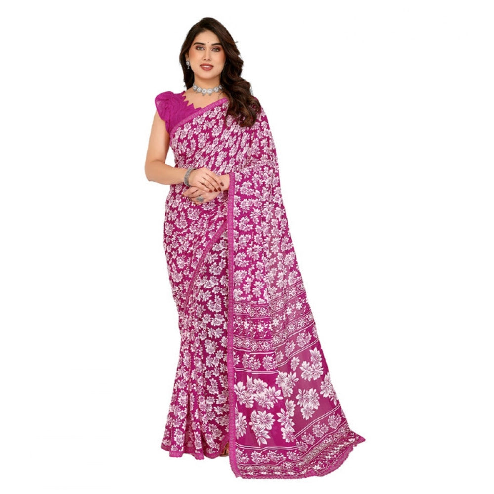 Generic Women's Georgette Printed Saree With Unstitched Blouse 5.5Mtr (Pink)
