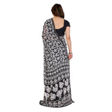 Generic Women's Georgette Printed Saree With Unstitched Blouse 5.5Mtr (Black)