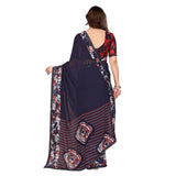 Generic Women's Georgette Printed Saree With Unstitched Blouse 5.5Mtr (Navy Blue)