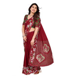 Generic Women's Georgette Printed Saree With Unstitched Blouse 5.5Mtr (Red)