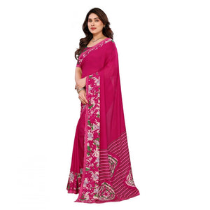 Generic Women's Georgette Printed Saree With Unstitched Blouse 5.5Mtr (Pink)