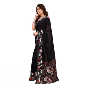 Generic Women's Georgette Printed Saree With Unstitched Blouse 5.5Mtr (Black)
