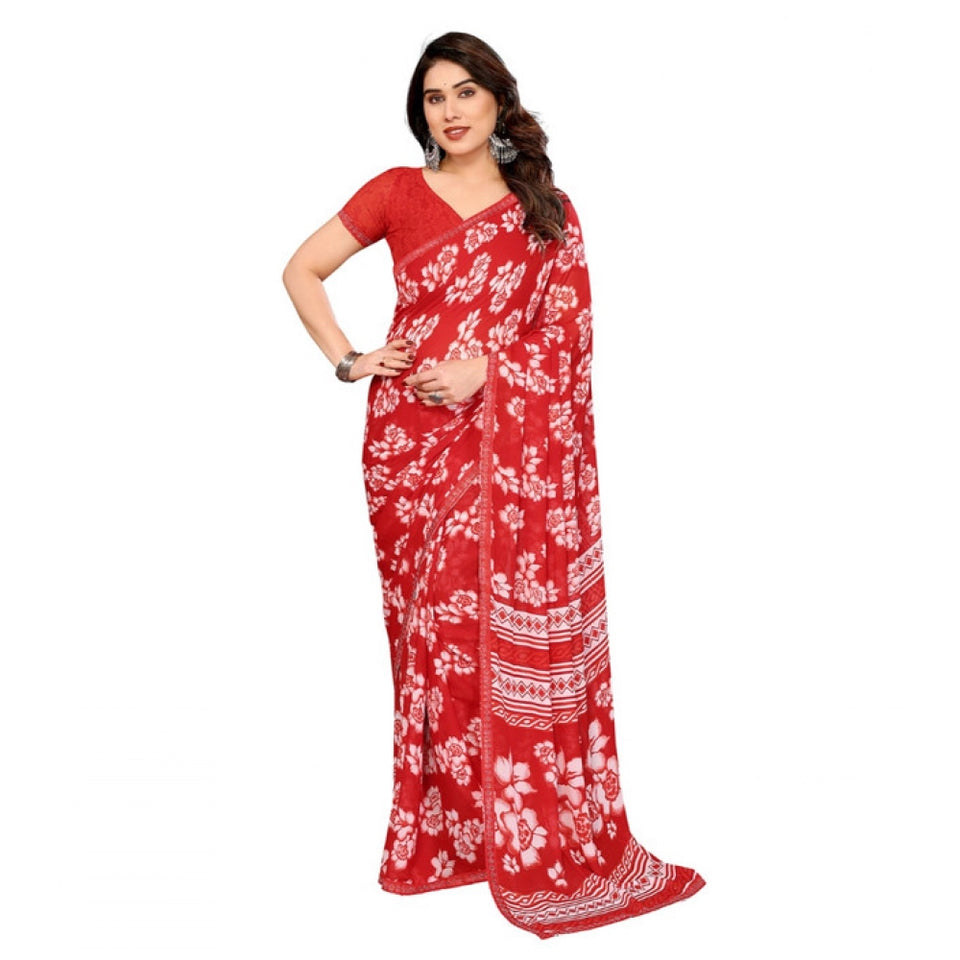 Generic Women's Georgette Printed Saree With Unstitched Blouse 5.5Mtr (Red)