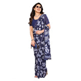 Generic Women's Georgette Printed Saree With Unstitched Blouse 5.5Mtr (Blue)