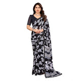 Generic Women's Georgette Printed Saree With Unstitched Blouse 5.5Mtr (Black)