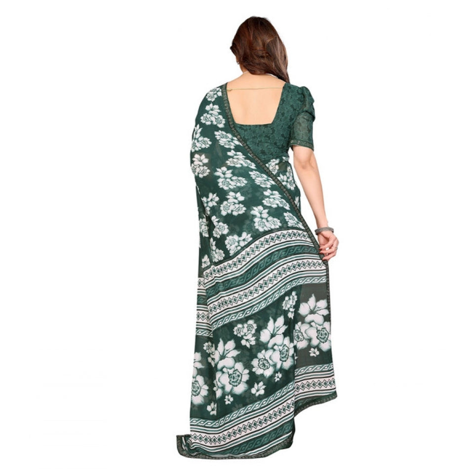 Generic Women's Georgette Printed Saree With Unstitched Blouse 5.5Mtr (Green)