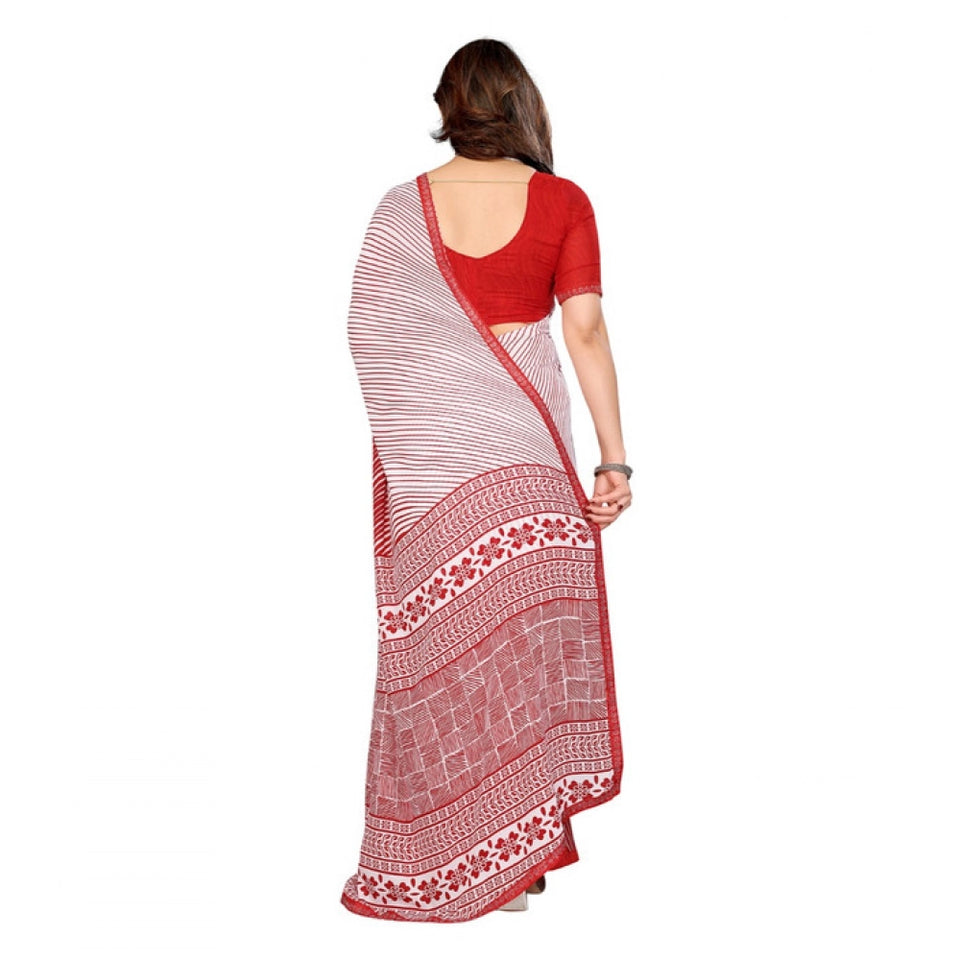 Generic Women's Georgette Printed Saree With Unstitched Blouse 5.5Mtr (Red)