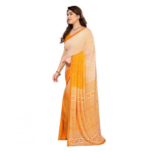 Generic Women's Georgette Printed Saree With Unstitched Blouse 5.5Mtr (Yellow)