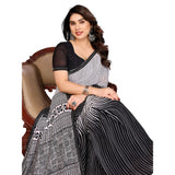 Generic Women's Georgette Printed Saree With Unstitched Blouse 5.5Mtr (Black)