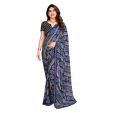 Generic Women's Georgette Printed Saree With Unstitched Blouse 5.5Mtr (Blue)