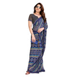 Generic Women's Georgette Printed Saree With Unstitched Blouse 5.5Mtr (Blue)