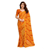 Generic Women's Georgette Printed Saree With Unstitched Blouse 5.5Mtr (Yellow)