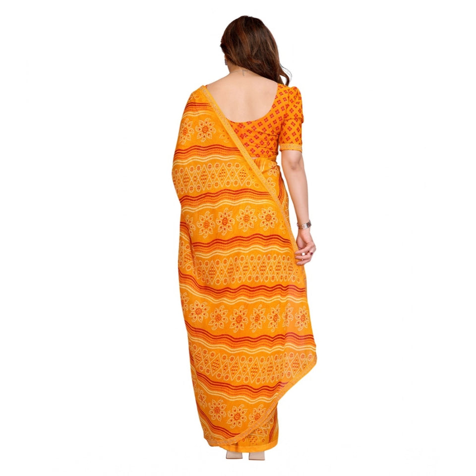 Generic Women's Georgette Printed Saree With Unstitched Blouse 5.5Mtr (Yellow)