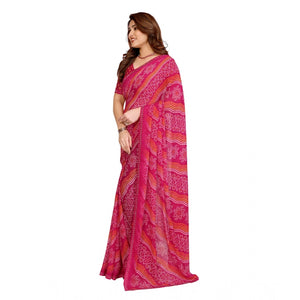 Generic Women's Georgette Printed Saree With Unstitched Blouse 5.5Mtr (Pink)