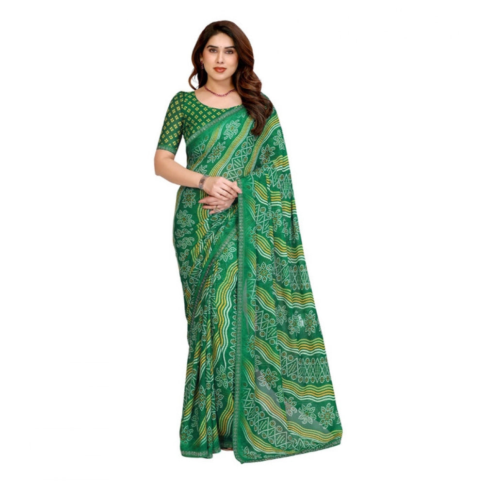 Generic Women's Georgette Printed Saree With Unstitched Blouse 5.5Mtr (Green)