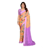 Generic Women's Georgette Printed Saree With Unstitched Blouse 5.5Mtr (Orange)