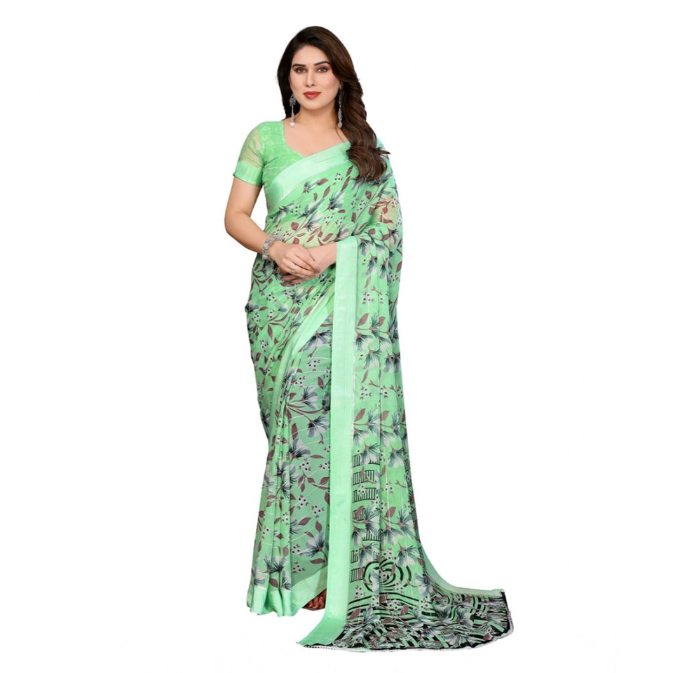Generic Women's Georgette Printed Saree With Unstitched Blouse 5.5Mtr (Light Green)