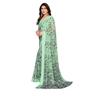 Generic Women's Georgette Printed Saree With Unstitched Blouse 5.5Mtr (Light Green)
