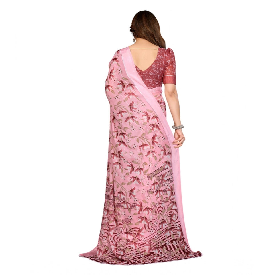Generic Women's Georgette Printed Saree With Unstitched Blouse 5.5Mtr (Pink)