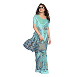 Generic Women's Georgette Printed Saree With Unstitched Blouse 5.5Mtr (Blue)