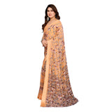 Generic Women's Georgette Printed Saree With Unstitched Blouse 5.5Mtr (Orange)