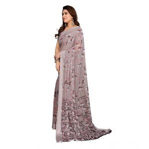 Generic Women's Georgette Printed Saree With Unstitched Blouse 5.5Mtr (Grey)